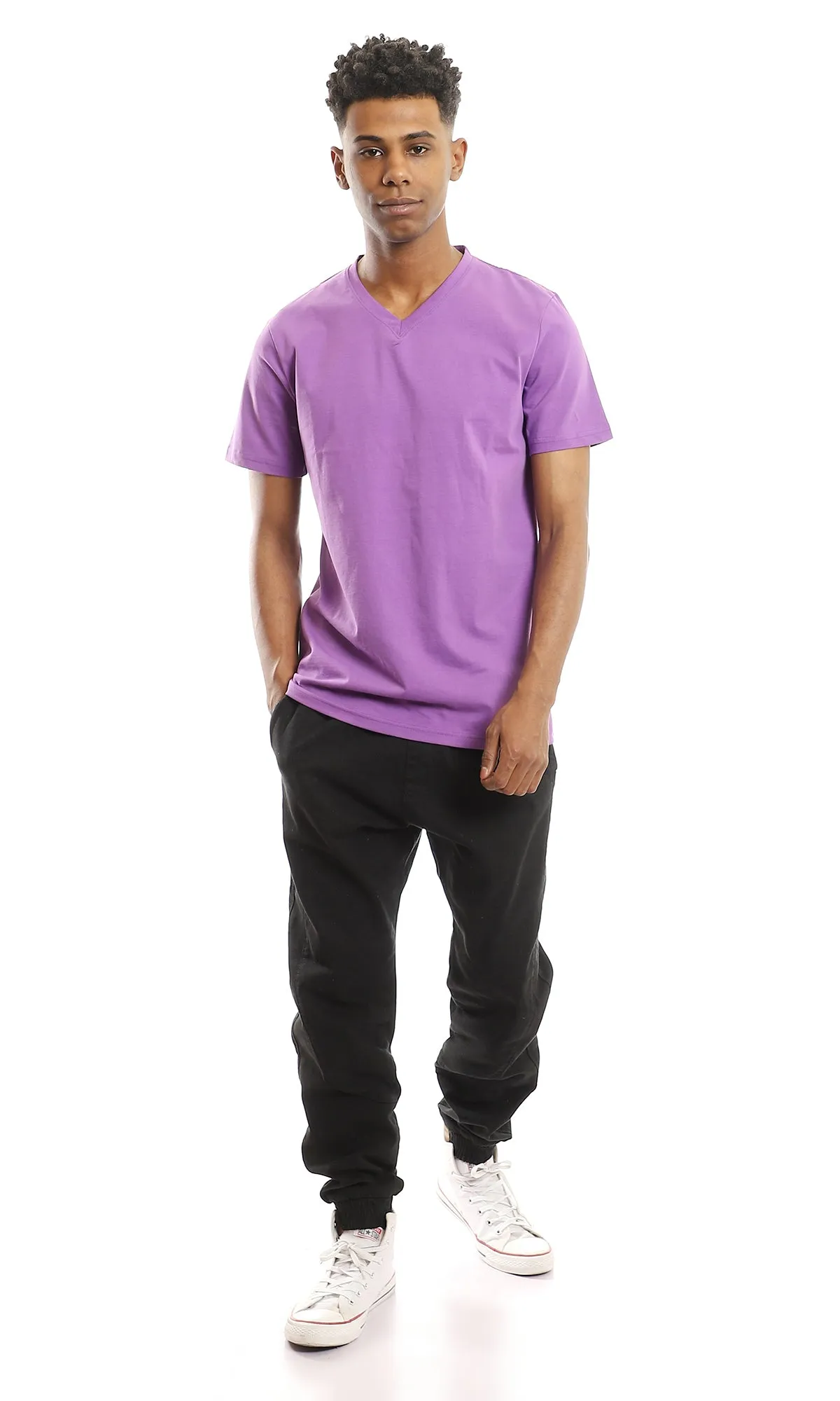 97676 Basic V-Neck Solid Mauve Slip On Tee