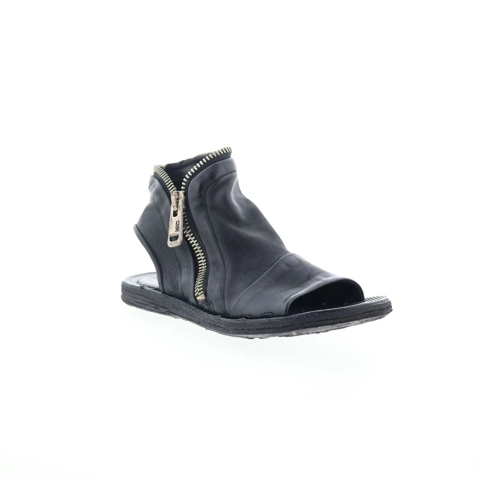 A.S. 98 Ritchie Womens Black Leather Zipper Mule Flats Shoes