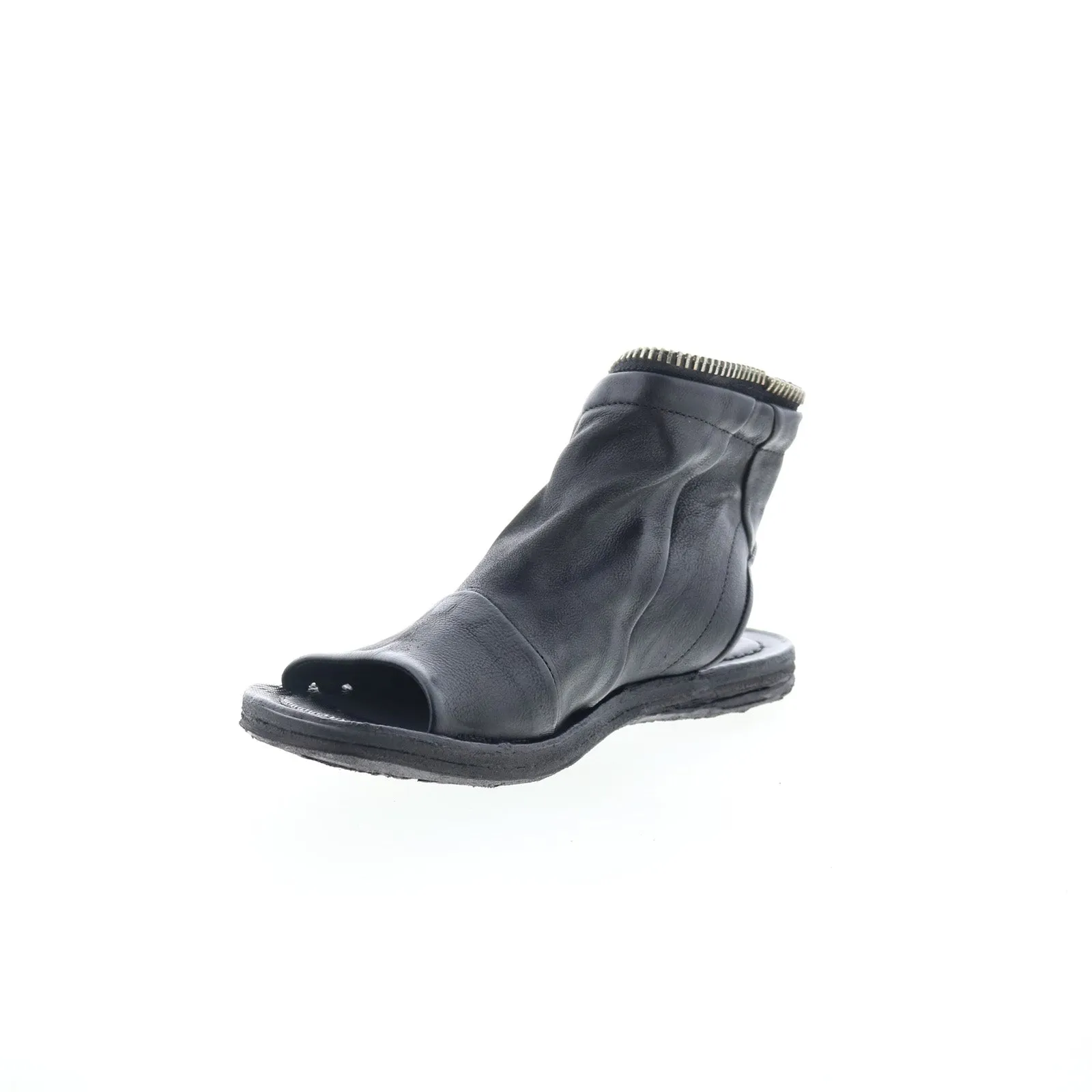 A.S. 98 Ritchie Womens Black Leather Zipper Mule Flats Shoes