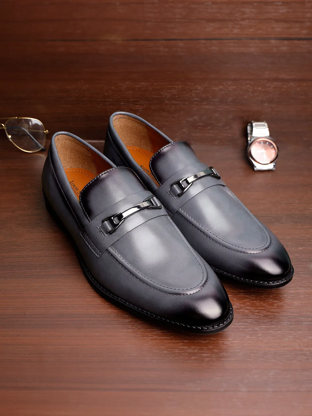 Ash Grey Shoes Slipon Style Comfortable Moccasins with Buckle