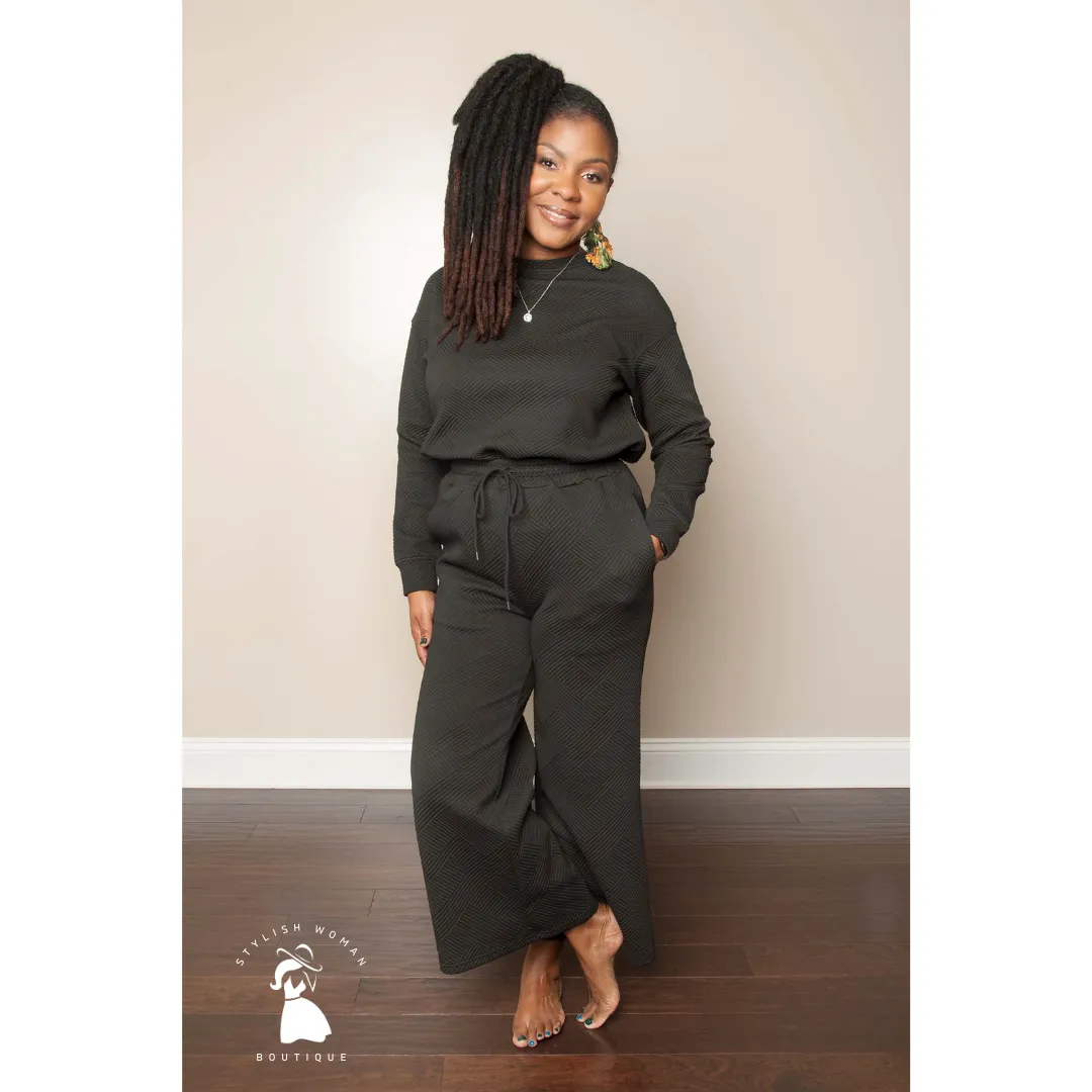 Black Ultra Textured Culotte Set