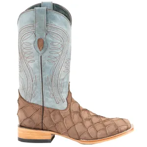 Bronco Pirarucu Embroidered Square Toe Cowboy Boots