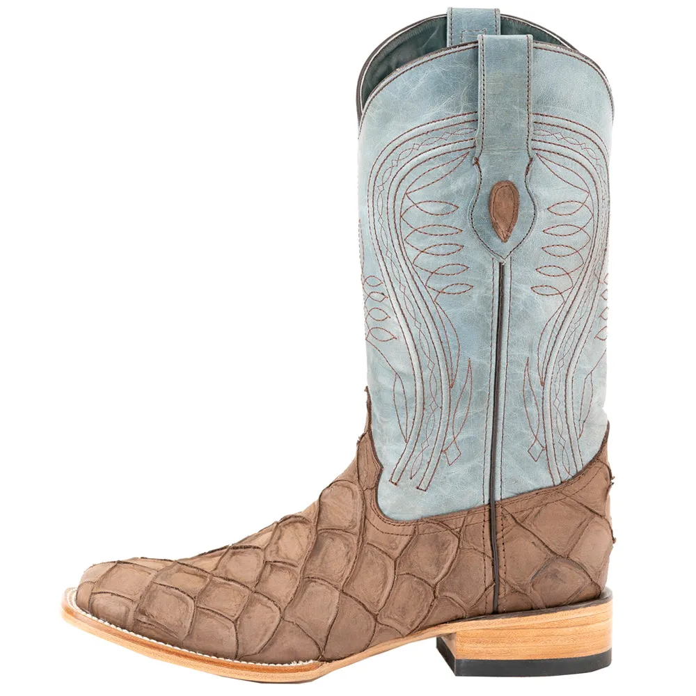 Bronco Pirarucu Embroidered Square Toe Cowboy Boots