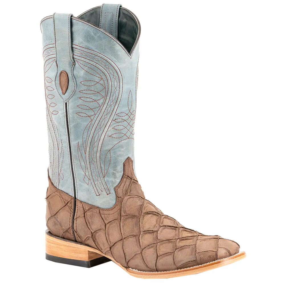 Bronco Pirarucu Embroidered Square Toe Cowboy Boots