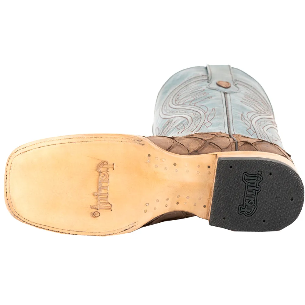 Bronco Pirarucu Embroidered Square Toe Cowboy Boots