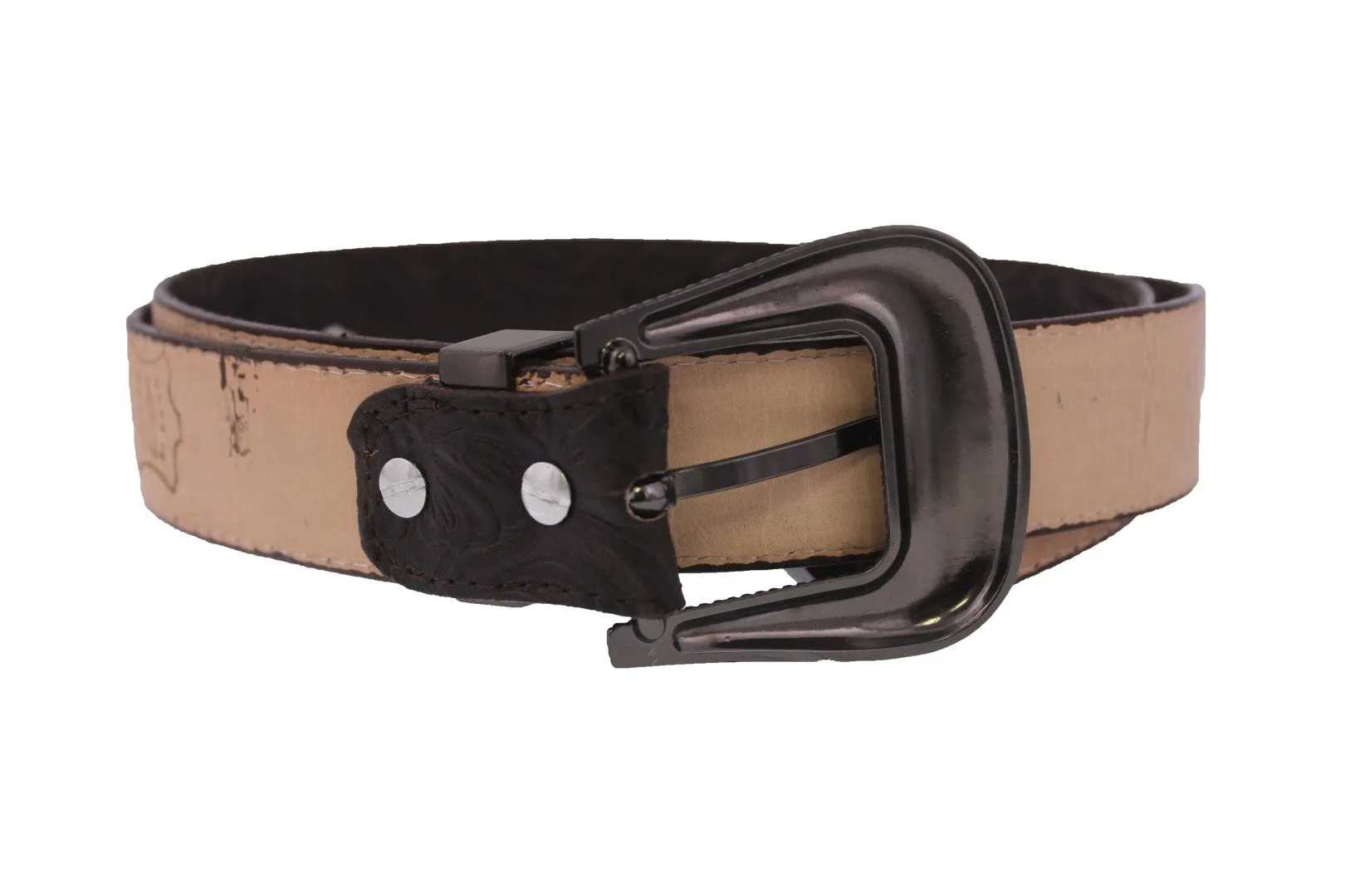 Brown #475 Western Cowboy Belt Tooled Leather - Removable Buckle