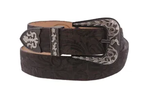 Brown #475 Western Cowboy Belt Tooled Leather - Removable Buckle
