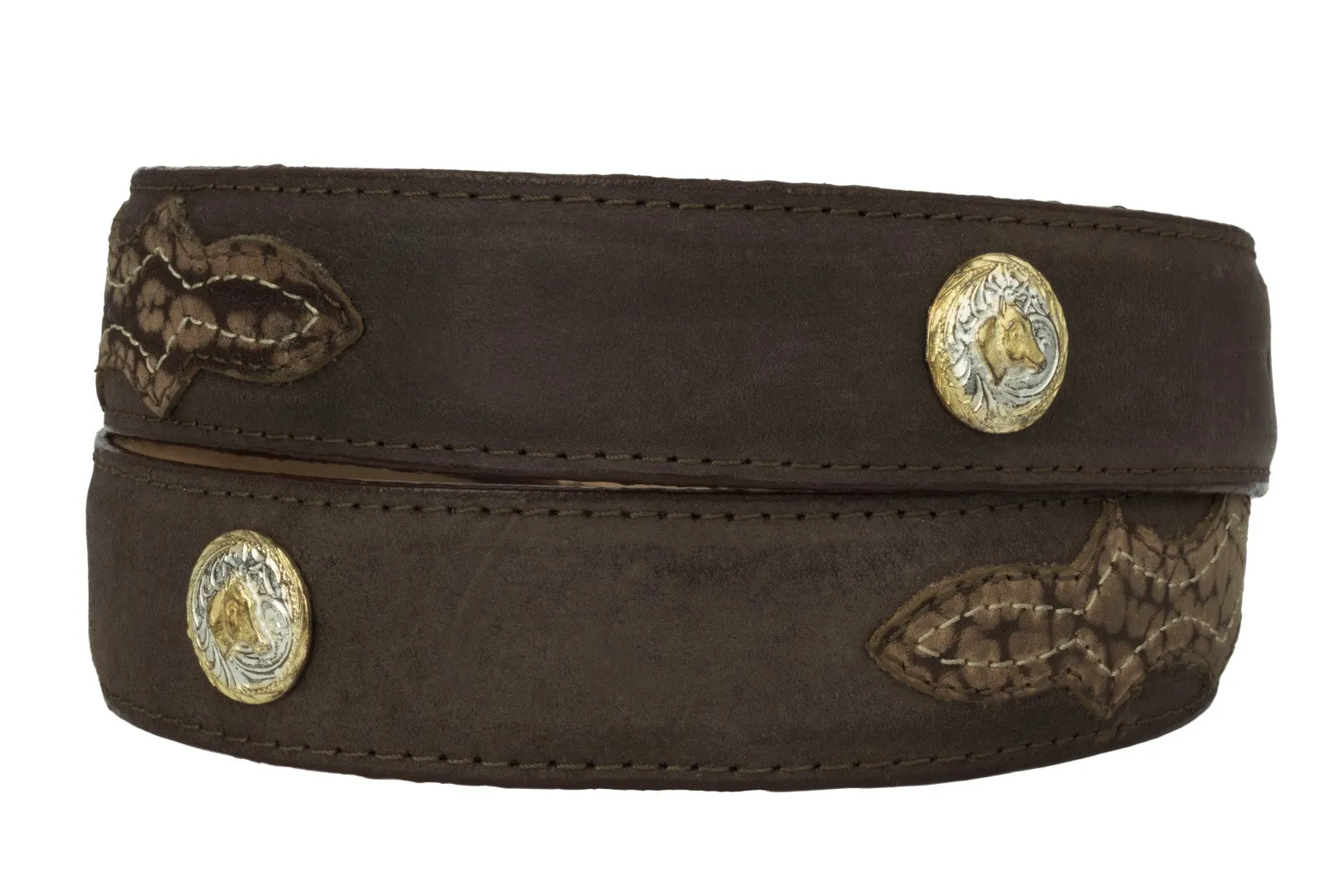 Brown Cowboy Leather Belt Elephant Overlay Print - Silver Buckle