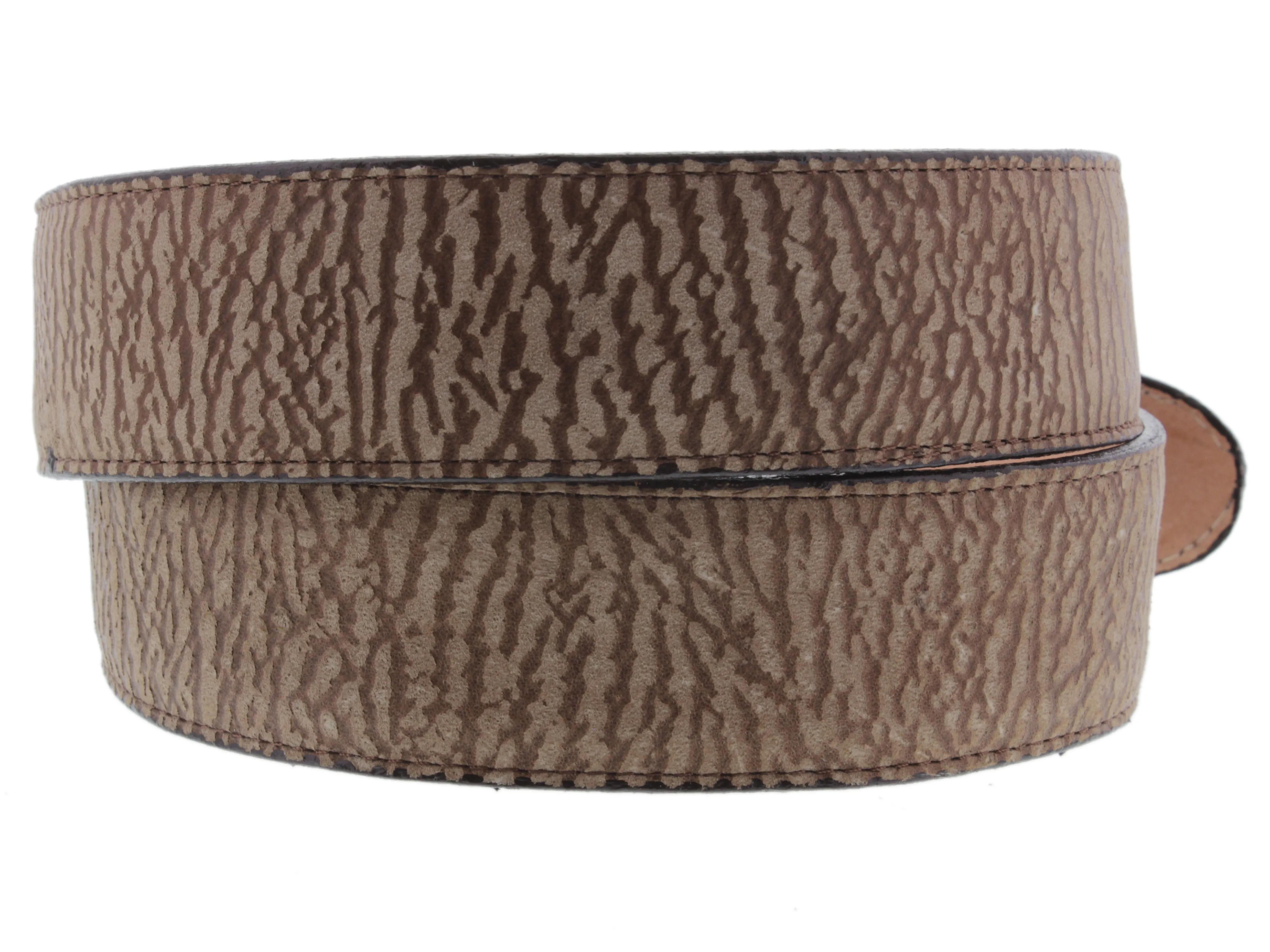 Brown Western Cowboy Belt Shark Print Leather - Silver Buckle