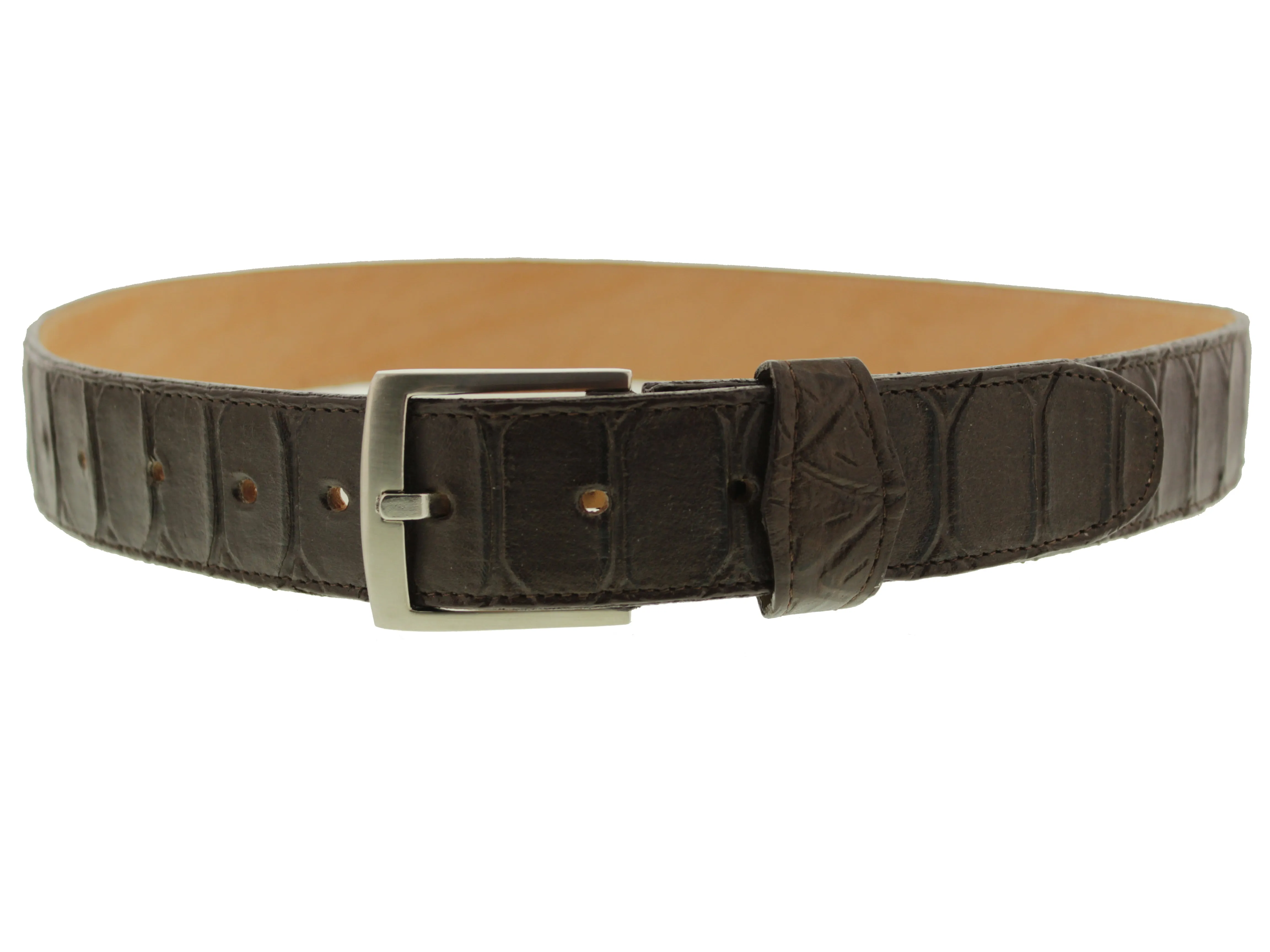 Brown Western Cowboy Belt Snake Anaconda Print Leather - Silver Buckle