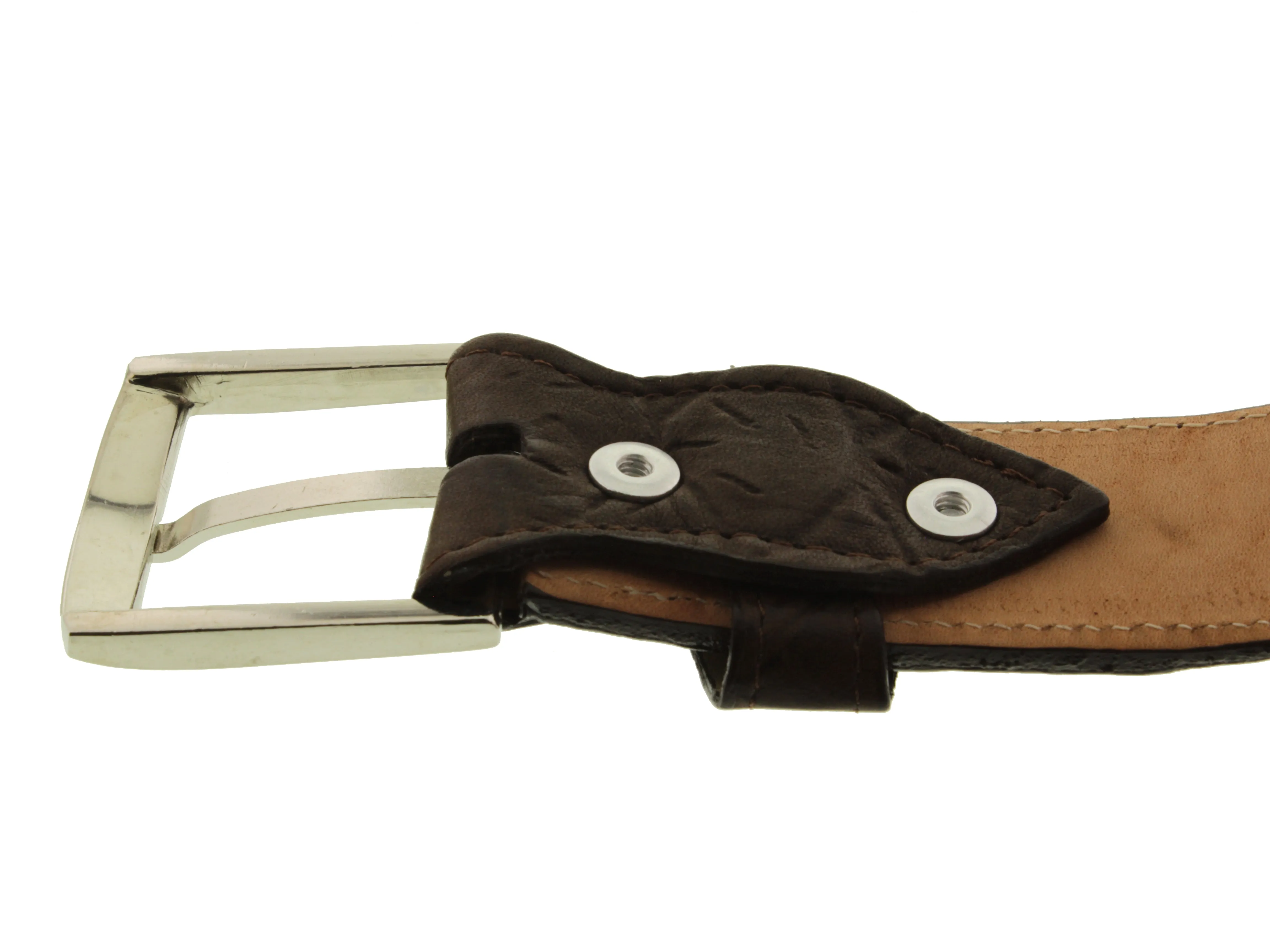 Brown Western Cowboy Belt Snake Anaconda Print Leather - Silver Buckle