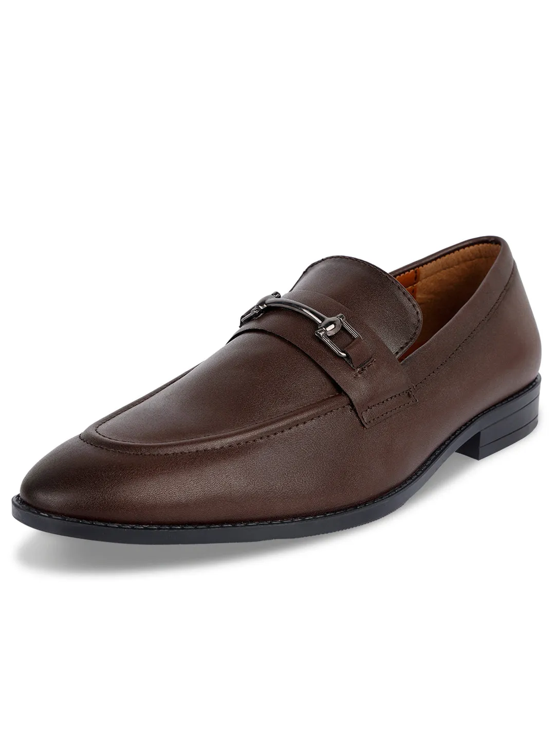 Brunette Brown Shoes Slipon Style Comfortable Moccasins with Buckle