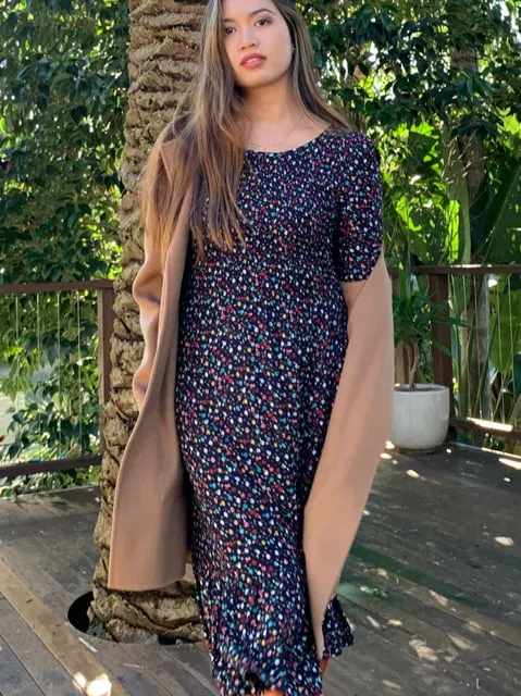 Carmen Black Floral Long Sleeve Midi Dress