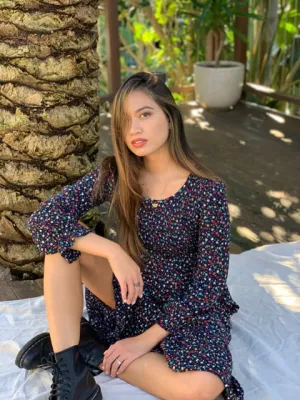 Carmen Black Floral Long Sleeve Midi Dress
