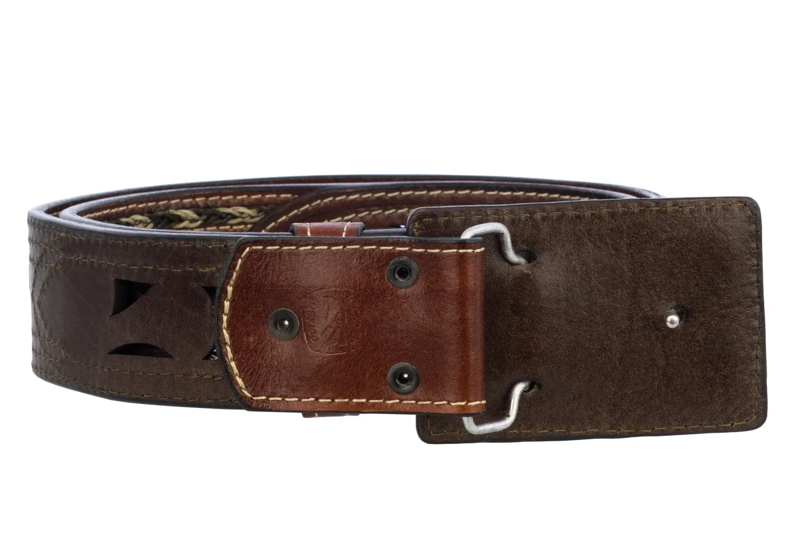 Chedron Western Cowboy Belt Braided Tooled Leather - Rodeo Buckle