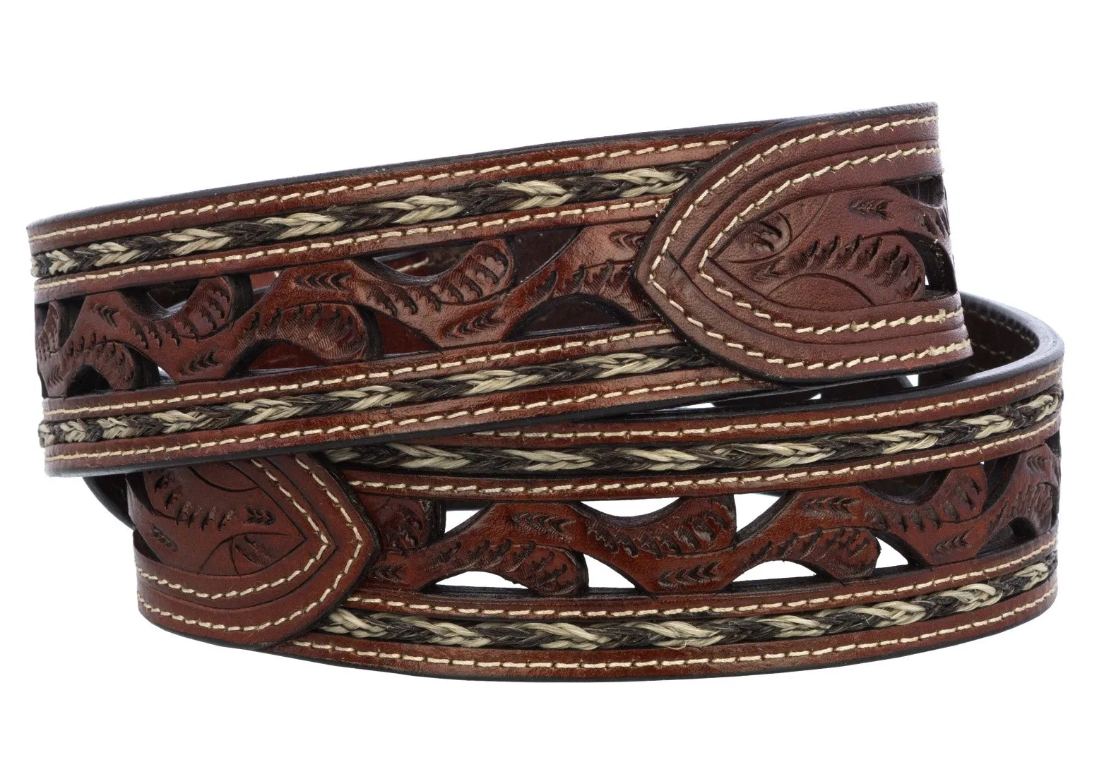 Chedron Western Cowboy Belt Braided Tooled Leather - Rodeo Buckle