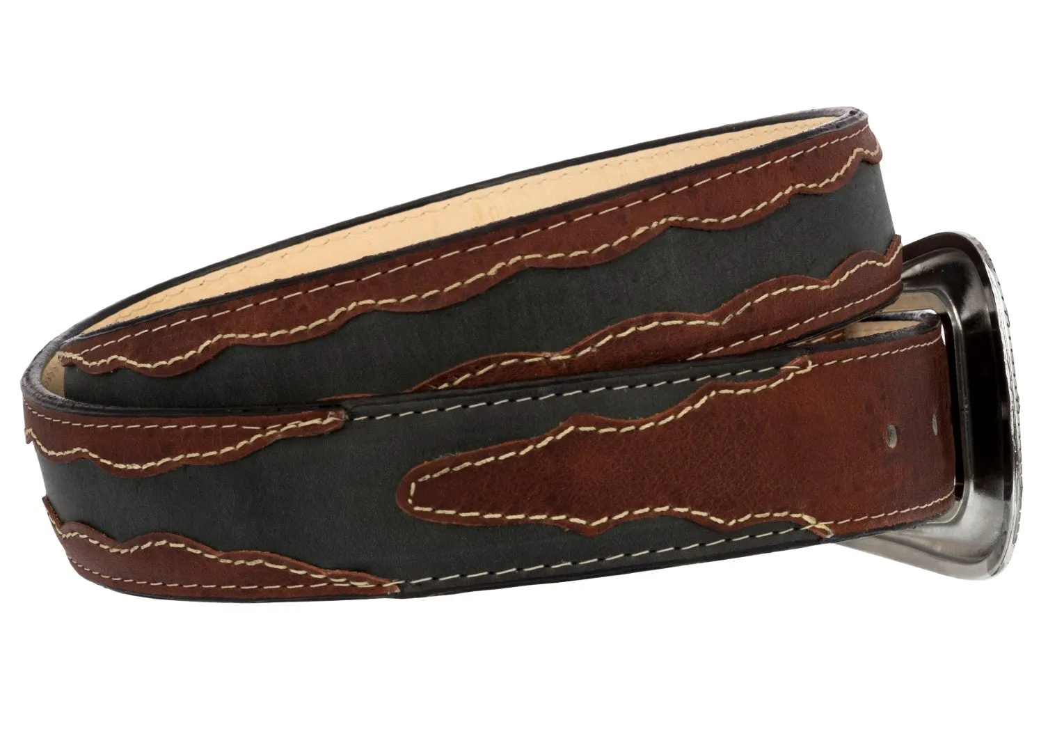 Chedron Western Cowboy Belt Overlay Leather - Silver Buckle