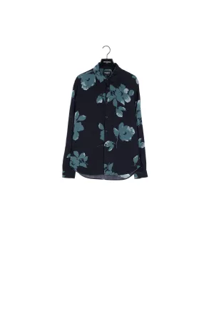 Chemise fluide verte à fleurs imprimées