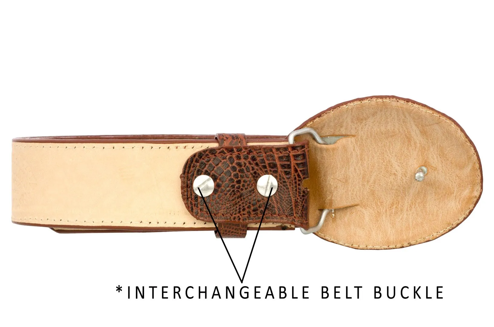 Cognac Western Cowboy Belt Teju Lizard Print Leather - Rodeo Buckle