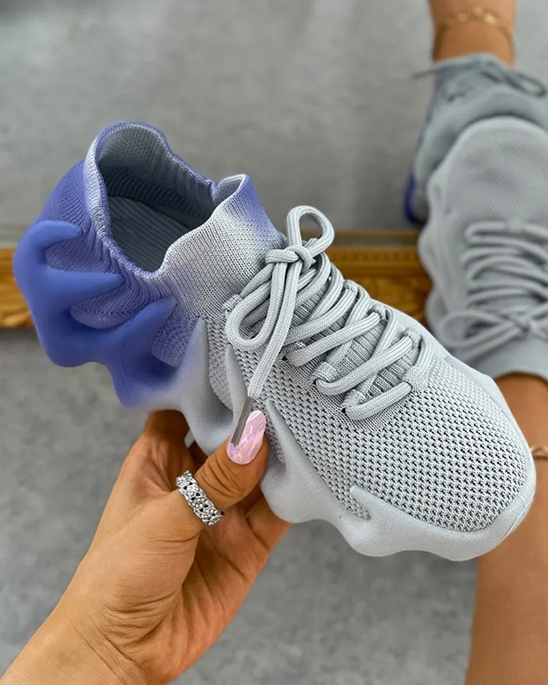 Colorblock Lace up Front Knit Sneaker