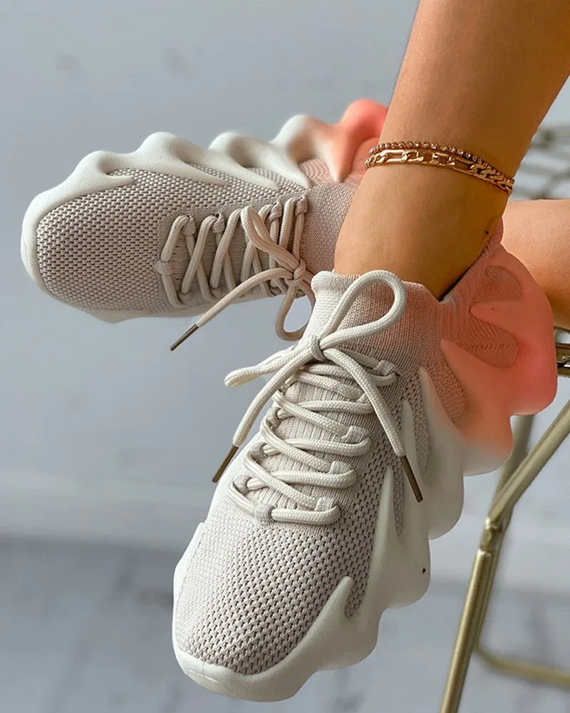Colorblock Lace up Front Knit Sneaker