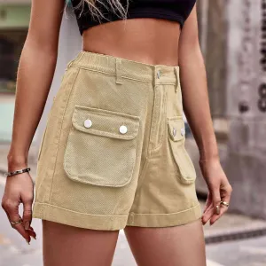 Conveniently Chic Denim High Waisted Cargo Shorts