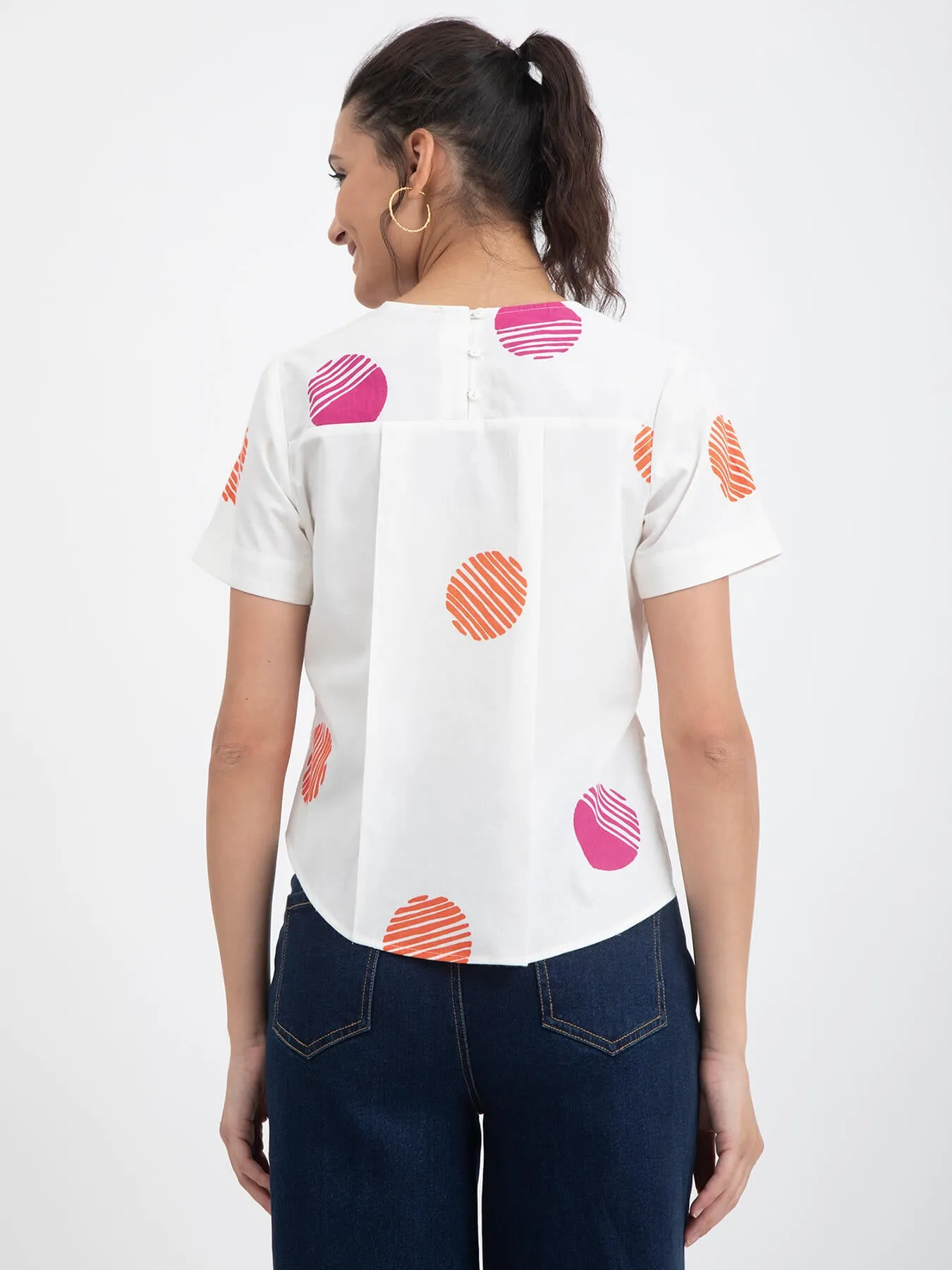 Cotton Poplin Polka Top - White