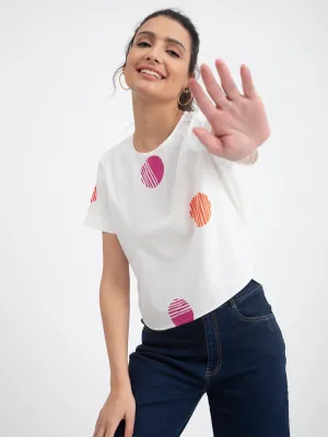Cotton Poplin Polka Top - White