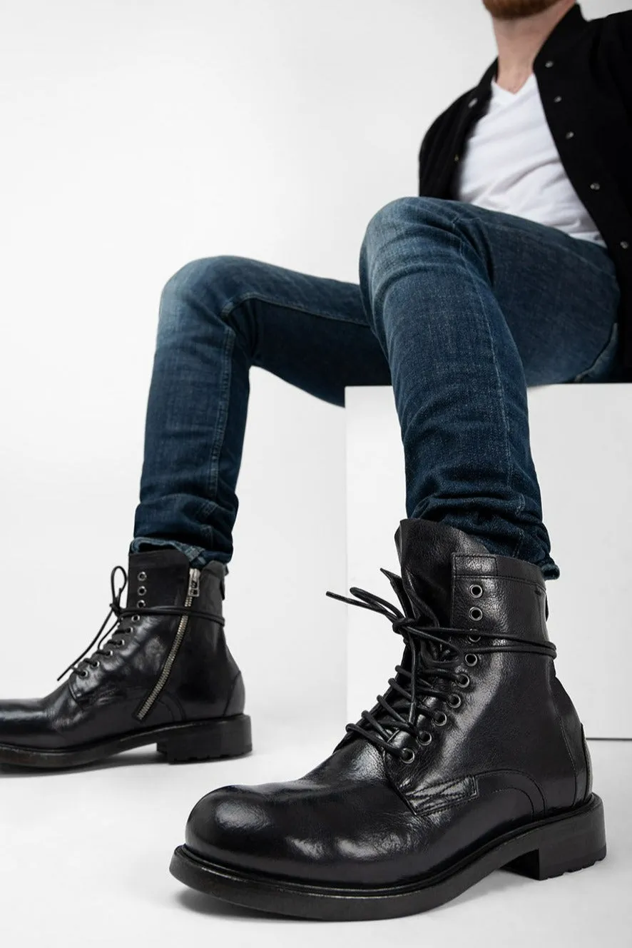CURZON jet-black military boots.