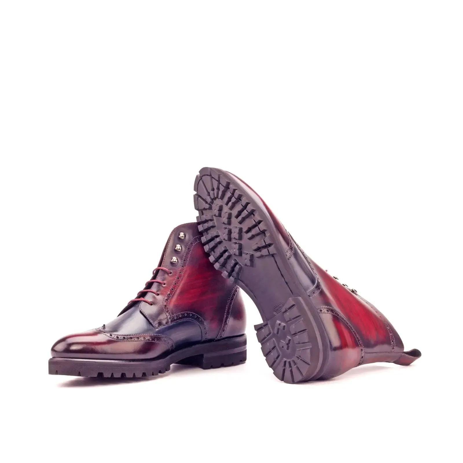 DapperFam Valiant in Burgundy / Grey Men's Hand-Painted Patina Military Brogue