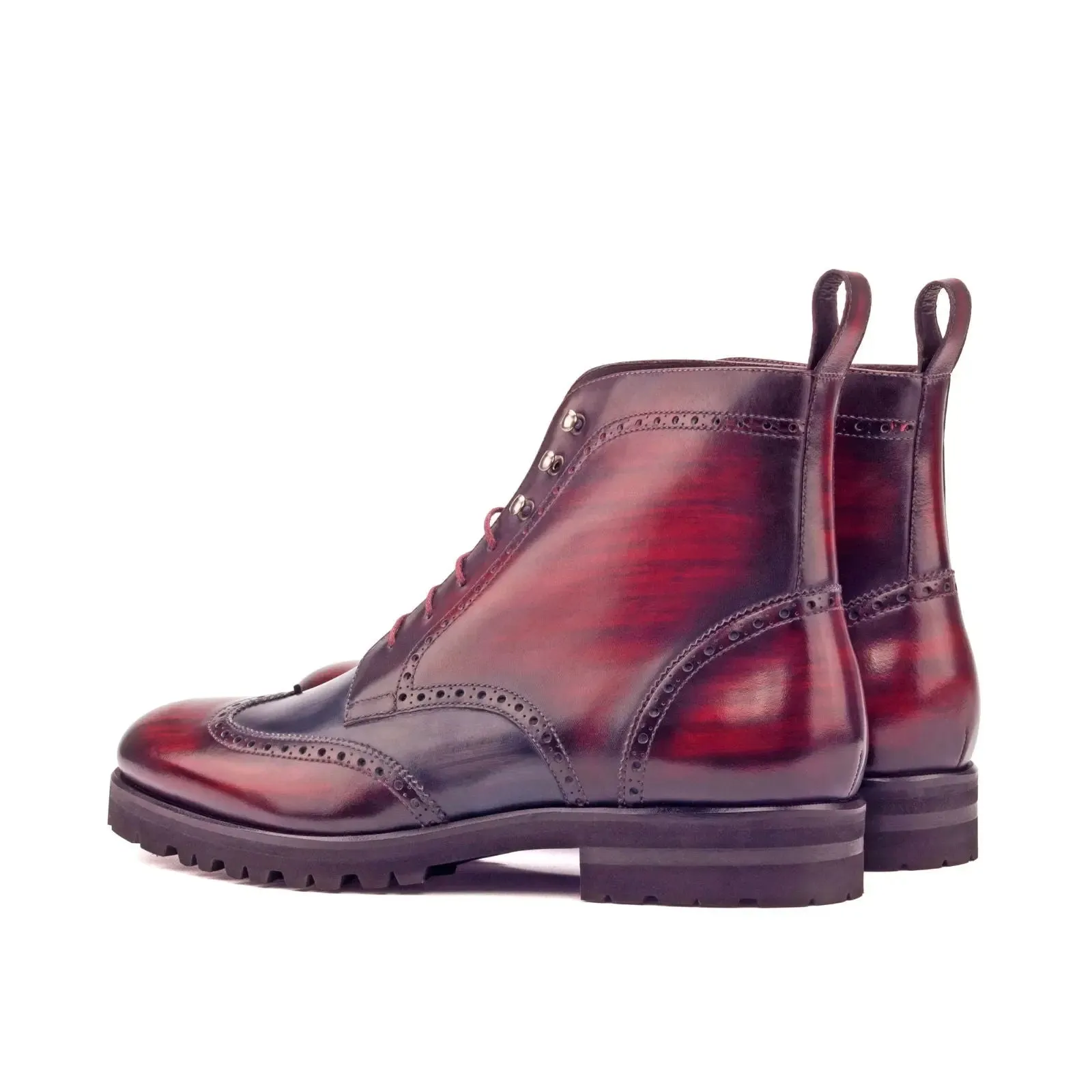 DapperFam Valiant in Burgundy / Grey Men's Hand-Painted Patina Military Brogue