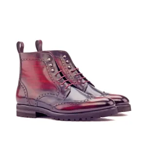 DapperFam Valiant in Burgundy / Grey Men's Hand-Painted Patina Military Brogue