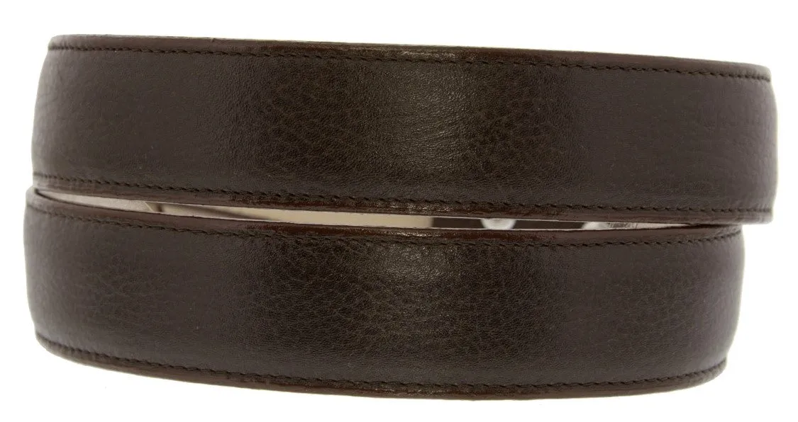 Dark Brown Western Cowboy Belt Solid Grain Leather - Silver Buckle