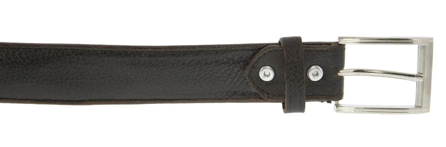 Dark Brown Western Cowboy Belt Solid Grain Leather - Silver Buckle