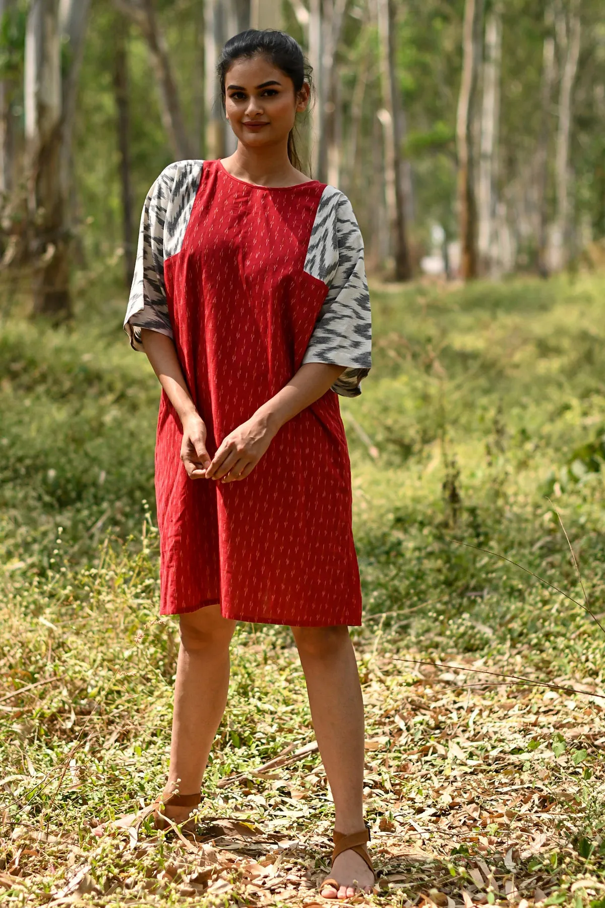 Ella Red Chevron Handloom Ikat Dress