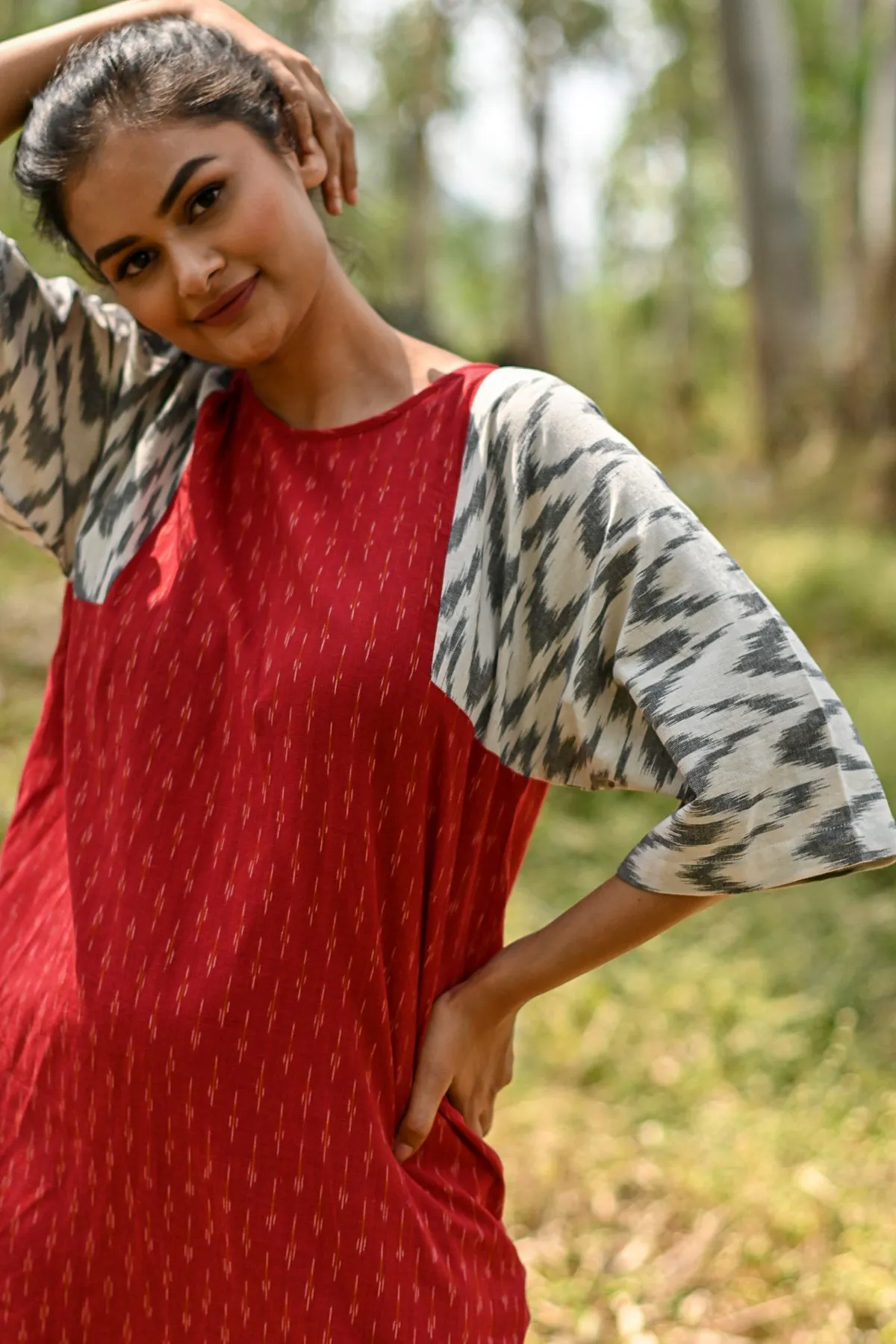 Ella Red Chevron Handloom Ikat Dress