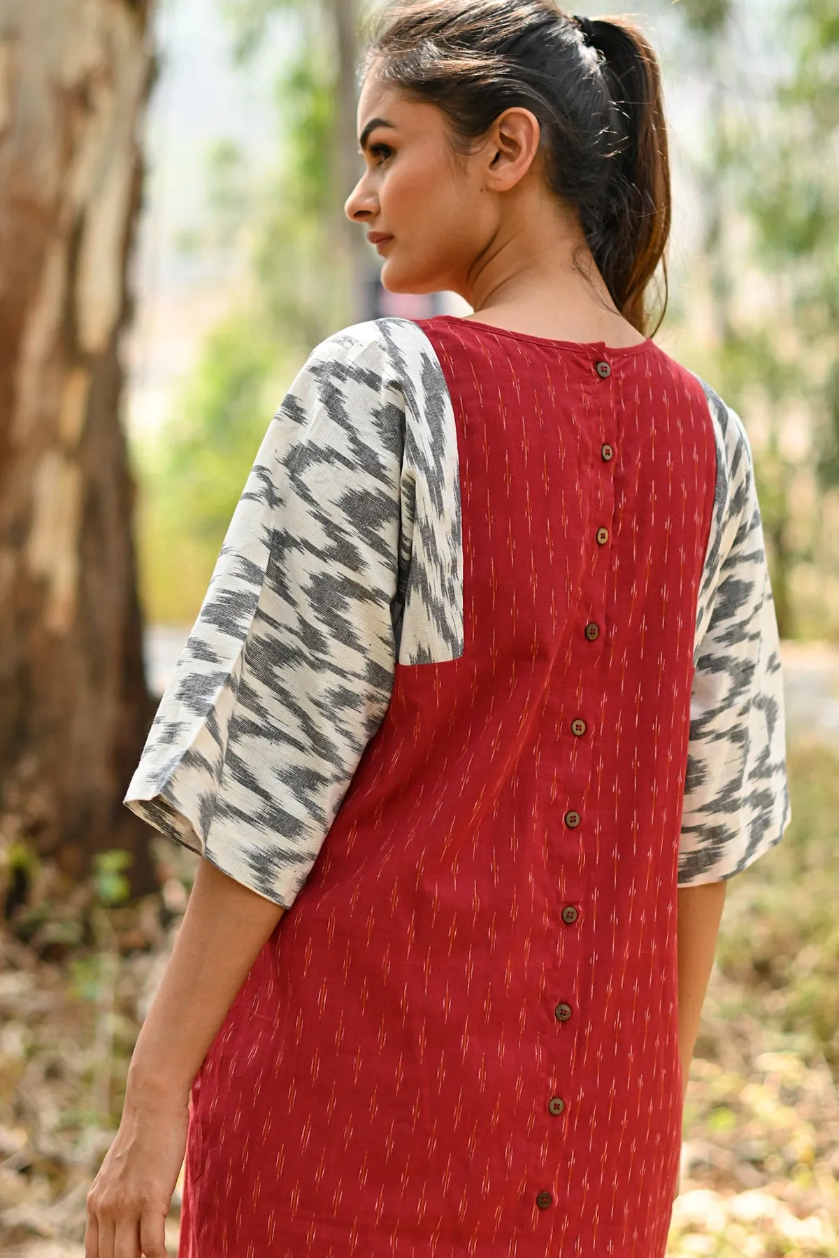 Ella Red Chevron Handloom Ikat Dress