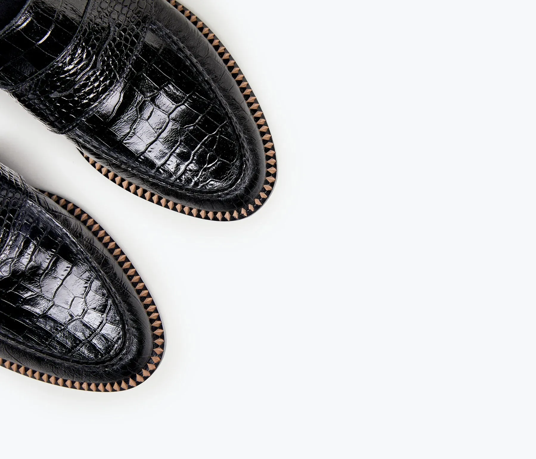 Freda Salvador – Tash D'Orsay Moccassin in Black Embossed Croc