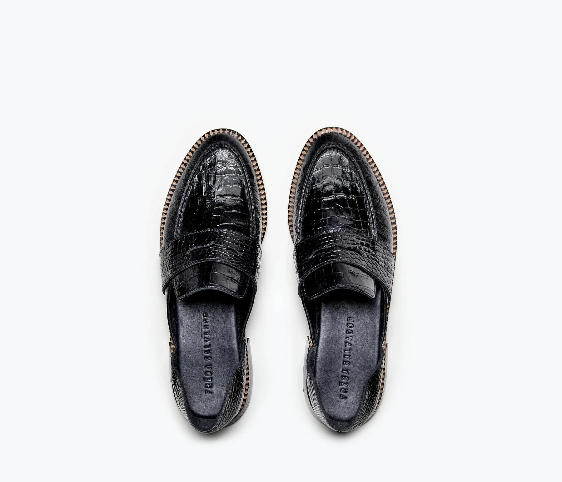 Freda Salvador – Tash D'Orsay Moccassin in Black Embossed Croc