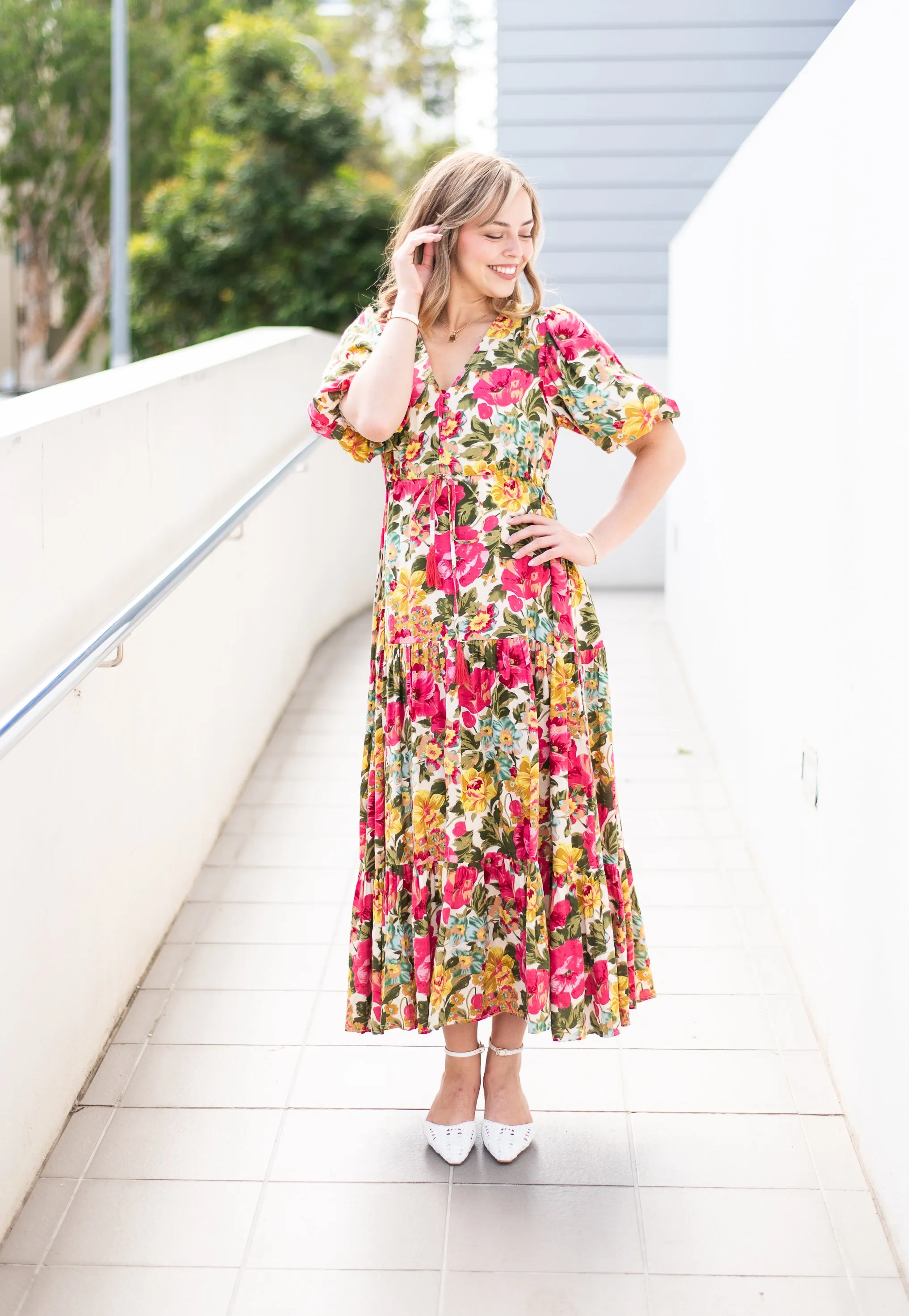 Fria Carmella Sleeve Maxi Dress Pink