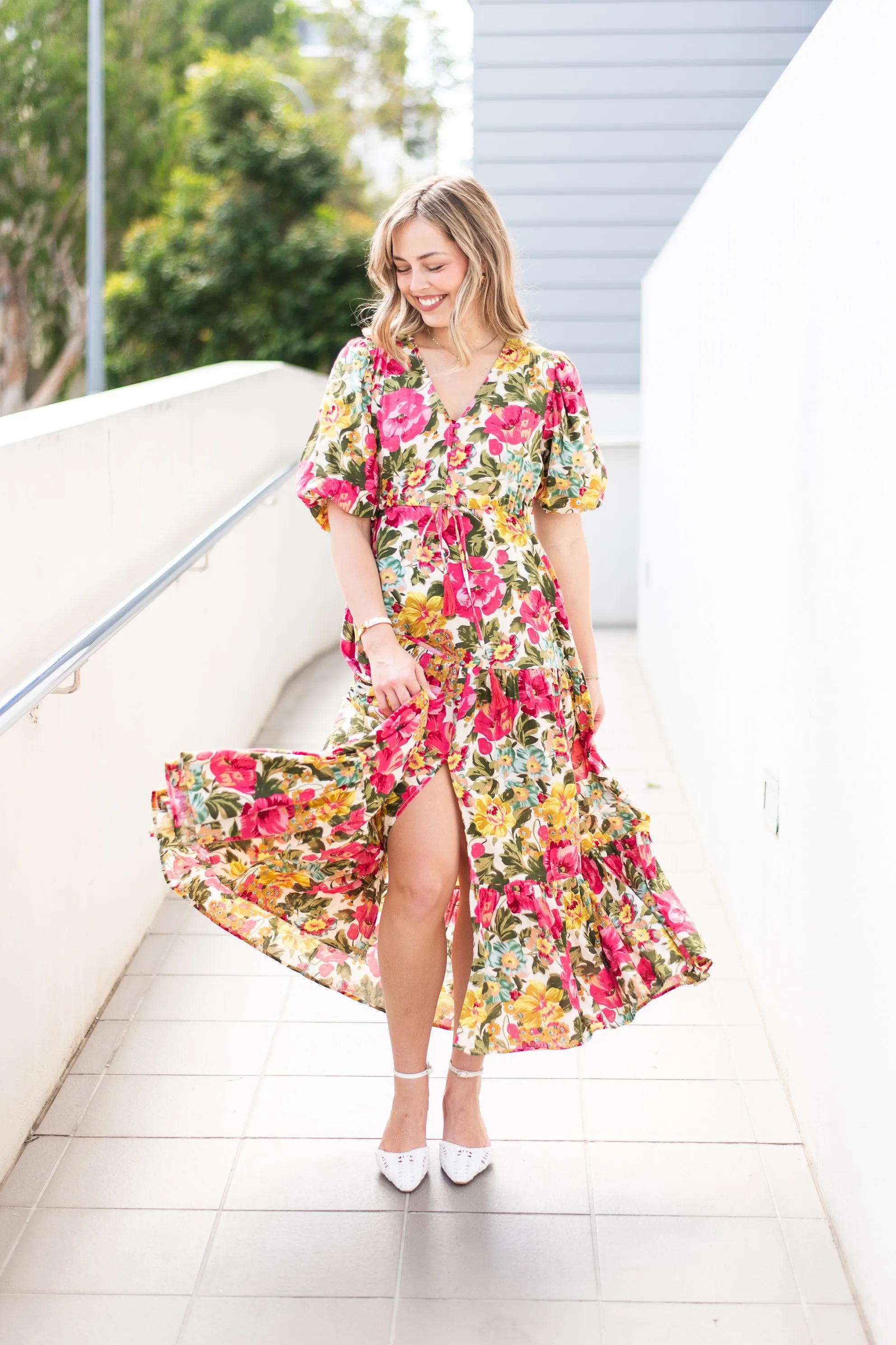 Fria Carmella Sleeve Maxi Dress Pink