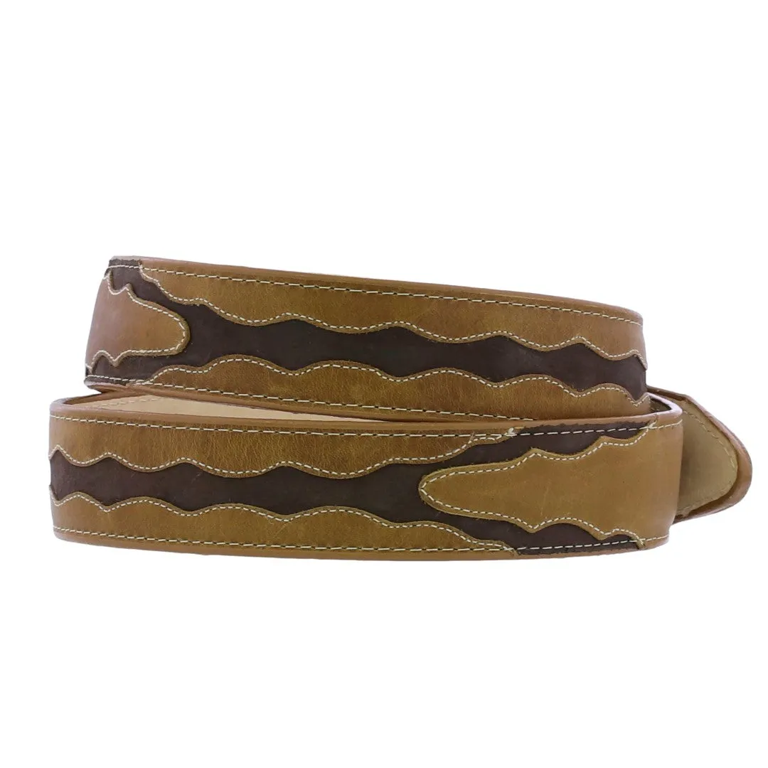 Honey Brown Western Cowboy Belt Overlay Leather - Silver Buckle