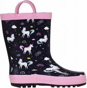 Kids Waterproof Navy Pink Unicorn Rain Boots