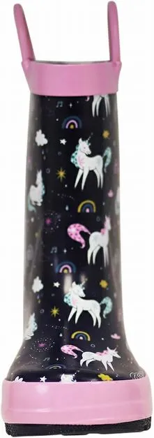 Kids Waterproof Navy Pink Unicorn Rain Boots