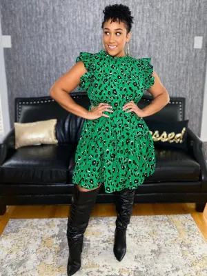 Leopard Ruffled Sleeve Dress(Multiple Colors)
