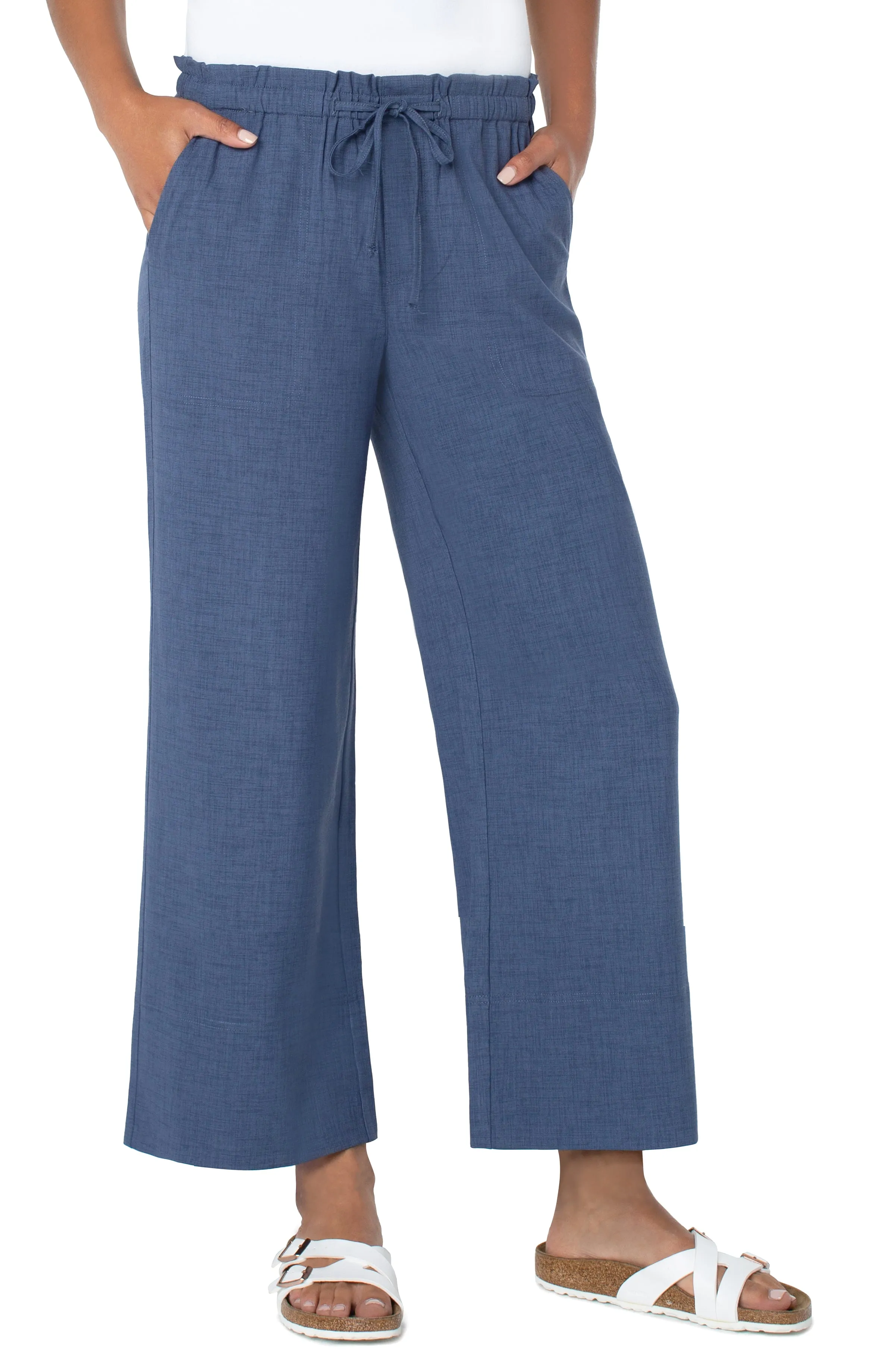 LIVERPOOL TIE WAIST WIDE LEG ANKLE PANTS
