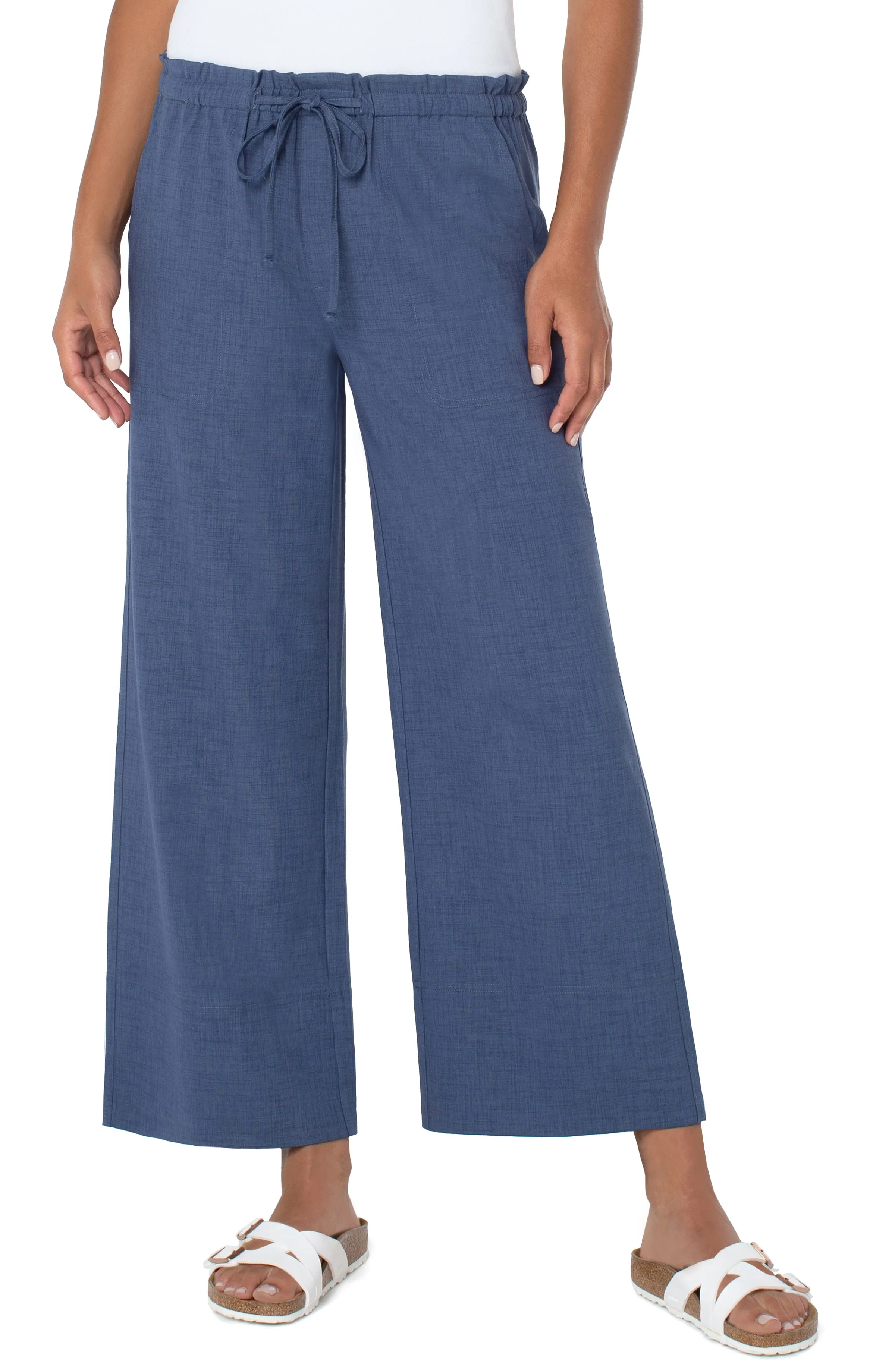 LIVERPOOL TIE WAIST WIDE LEG ANKLE PANTS