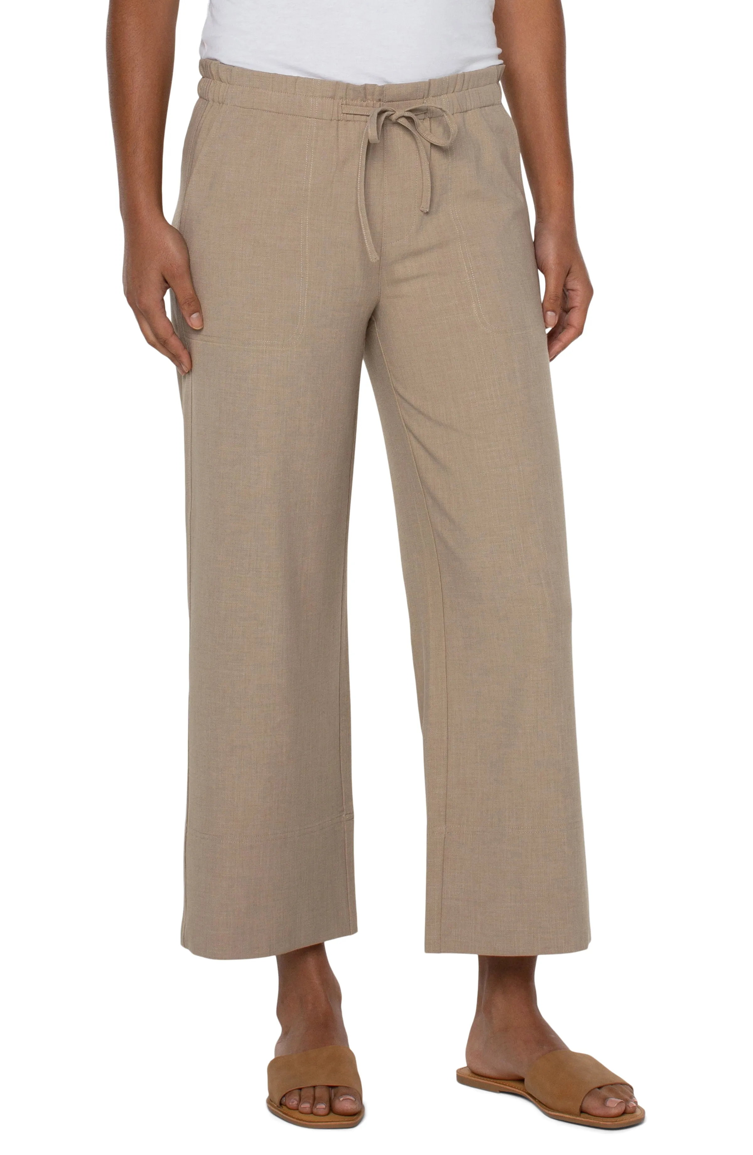 LIVERPOOL TIE WAIST WIDE LEG ANKLE PANTS