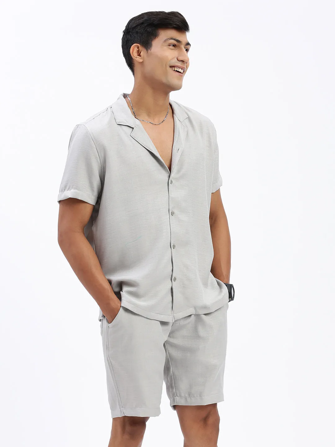 Men Solid Grey Casual Co Ords Set