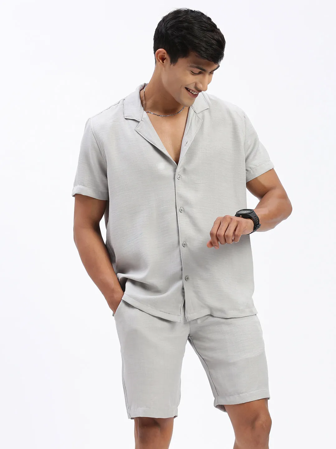 Men Solid Grey Casual Co Ords Set
